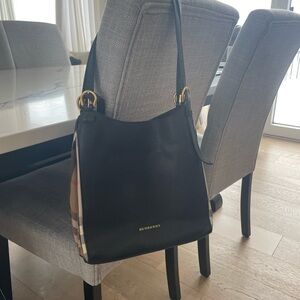 Burberry Black and Tan Shoulder Bag with Structured Design